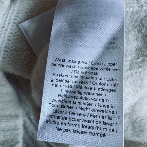 Ganni Cable Knit Keyhole Alpaca Blend Sweater Mock Neck Cut Out Zip Up Ivory - Picture 15 of 16